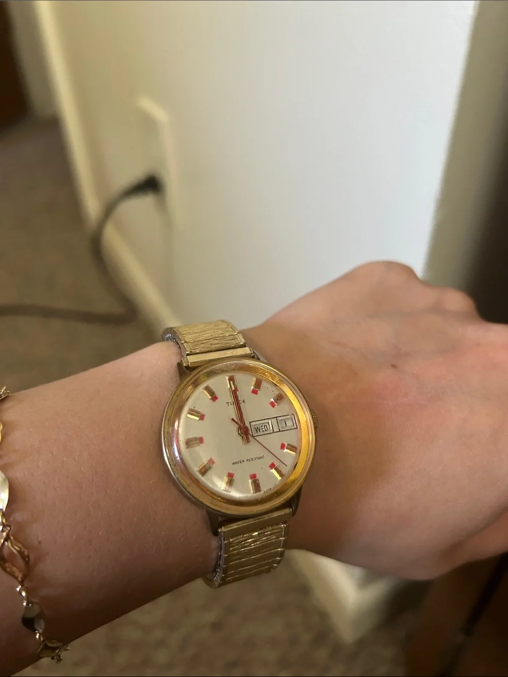 Vintage 1974 Timex Marlin Men's Watch Day/Date Manual w/Red Accents Collectible